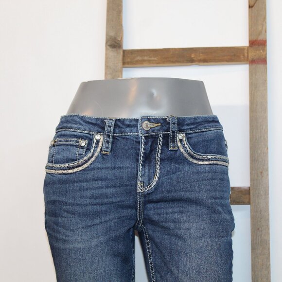 Shyanne Rhinestone Big Stitch Mid-Rise Bootcut Stretch Jean - Picture 8 of 16